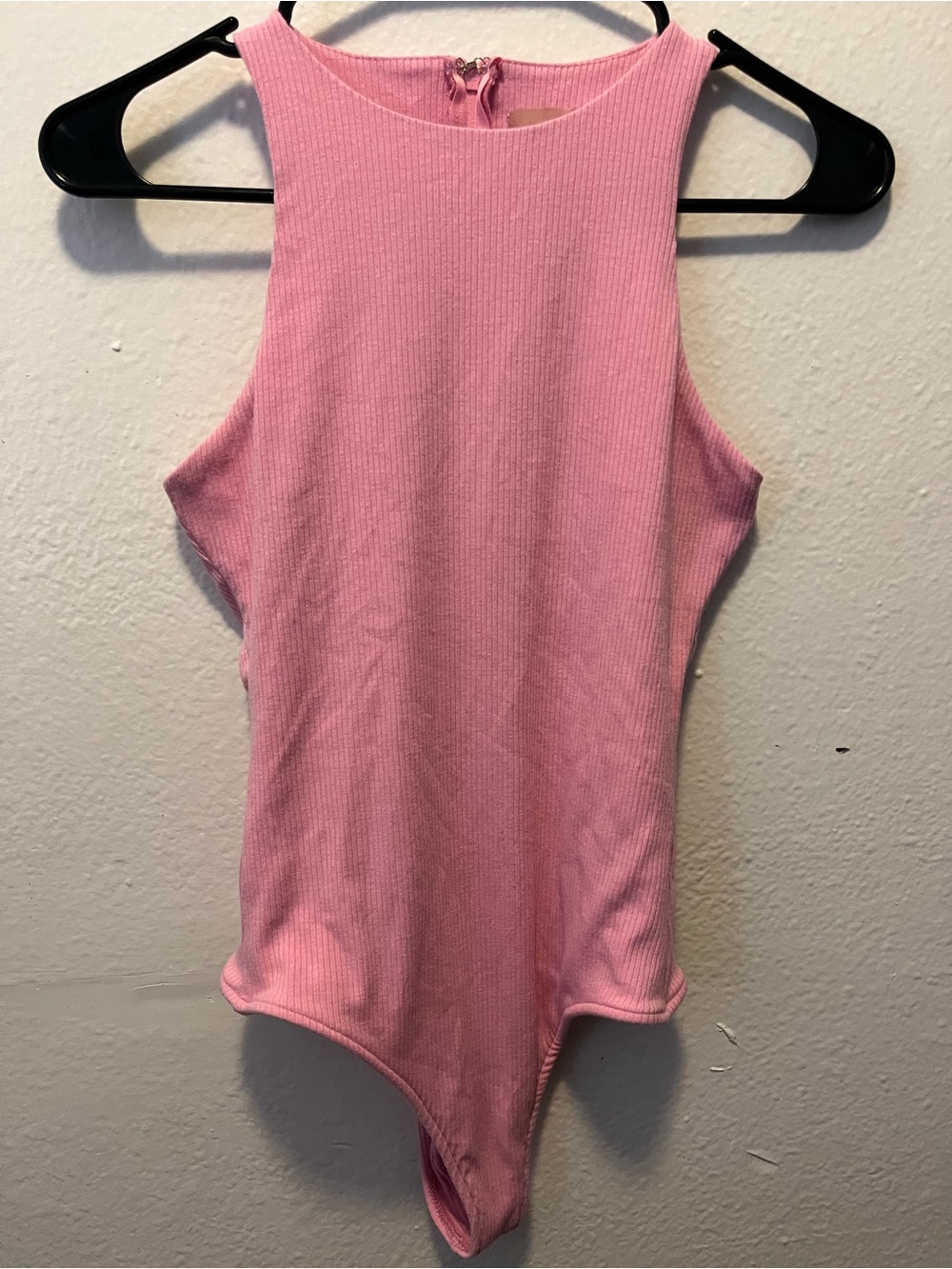 Show Me Your MuMu Soft Pink Ribbed High Neck Sleeveless Bodysuit